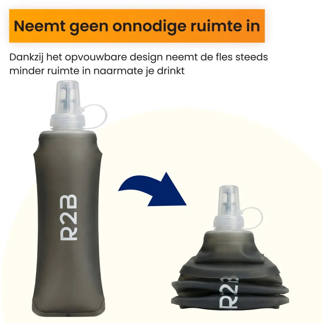 R2B Soft Flask 500 ML - Drinkfles Hardlopen - Opvouwbare Waterfles - Flexibele Drinkfles - Bidon/Drinkzak - Antraciet
