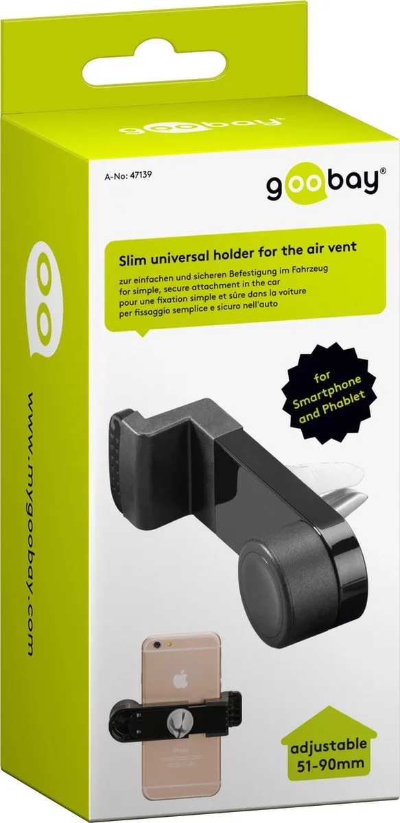 Goobay 47139 Autohouder Luchtrooster - Smartphoneklem - Zwart
