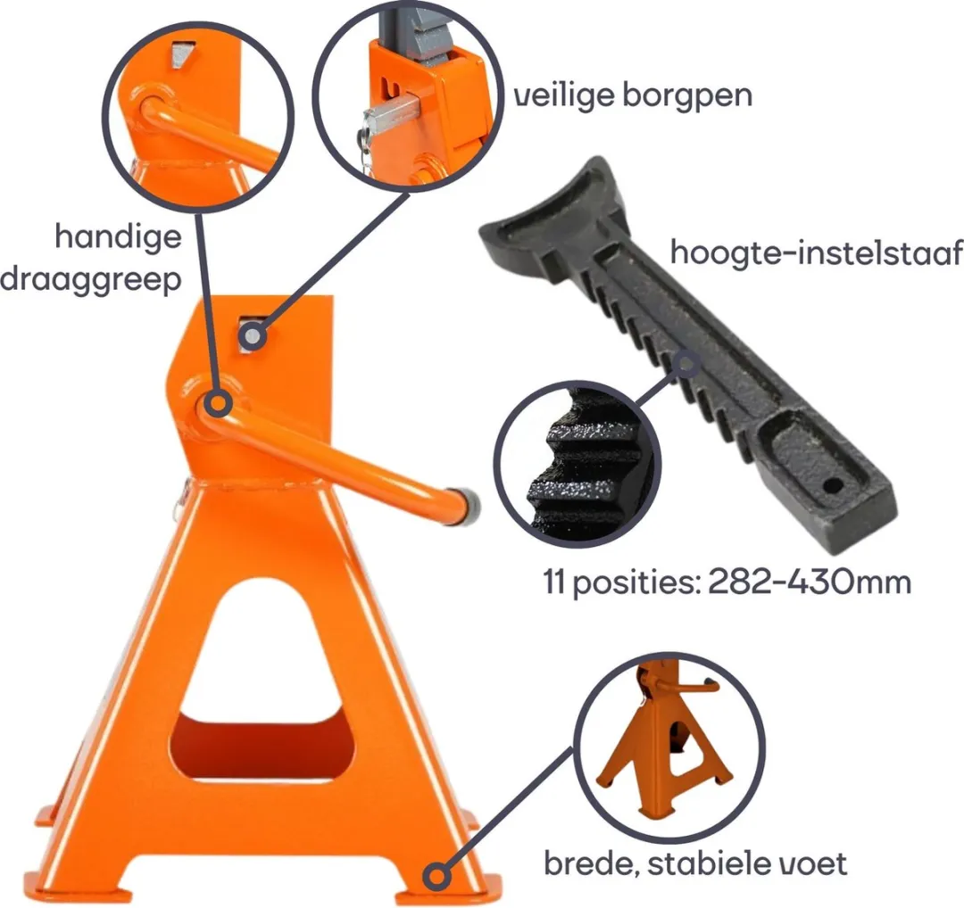 Perel Set Verstelbare Assteunen 2 Stuks - 2 Ton - 135-430mm - Oranje/Zwart