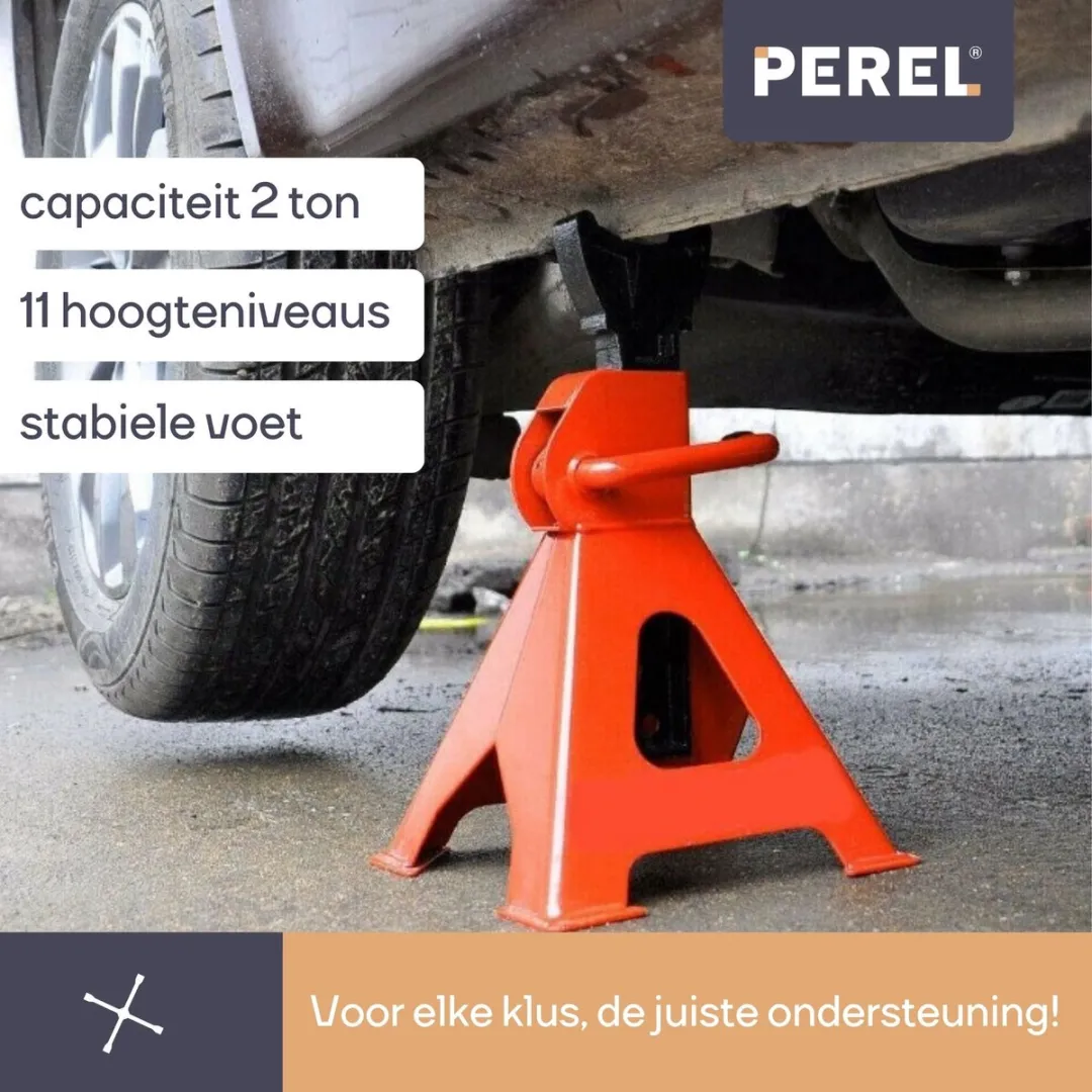 Perel Set Verstelbare Assteunen 2 Stuks - 2 Ton - 135-430mm - Oranje/Zwart - afbeelding 6 van 6