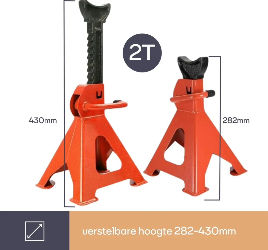 Perel Set Verstelbare Assteunen 2 Stuks - 2 Ton - 135-430mm - Oranje/Zwart