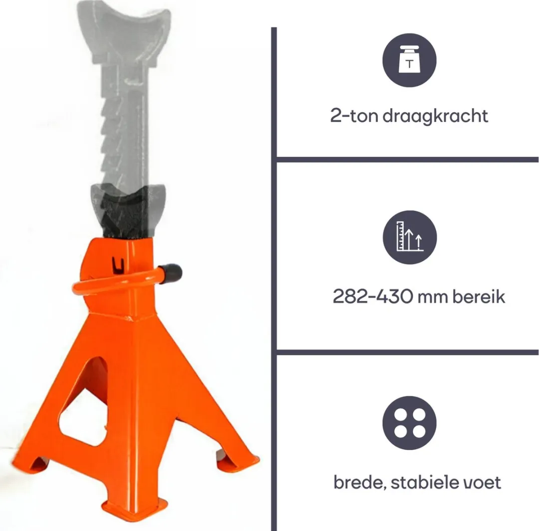Perel Set Verstelbare Assteunen 2 Stuks - 2 Ton - 135-430mm - Oranje/Zwart