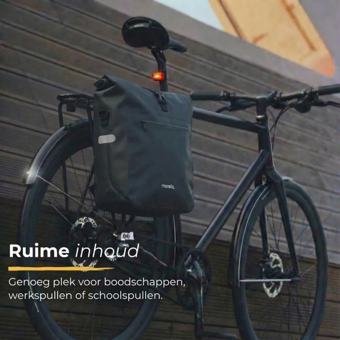 Morelia® Fietstas - Fietstassen Electrische Fietsen - Fietstassen Enkele - Incl Achterlicht - 28 Liter - 100% Waterdicht - Tarpaulin materiaal - Zwart