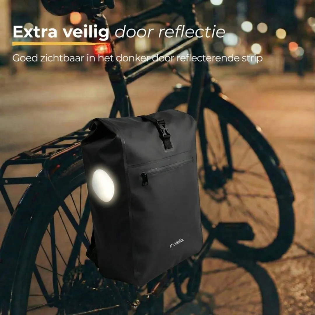 Morelia® Fietstas - Fietstassen Electrische Fietsen - Fietstassen Enkele - Incl Achterlicht - 28 Liter - 100% Waterdicht - Tarpaulin materiaal - Zwart