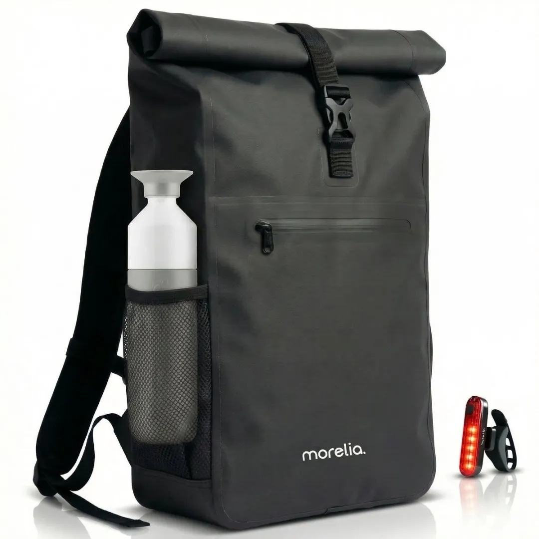 Morelia® Fietstas - Fietstassen Electrische Fietsen - Fietstassen Enkele - Incl Achterlicht - 28 Liter - 100% Waterdicht - Tarpaulin materiaal - Zwart