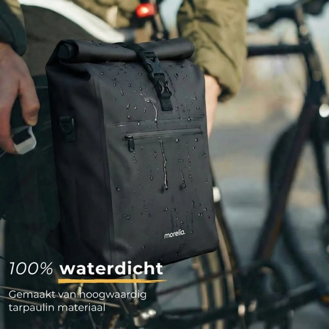 Morelia® Fietstas - Fietstassen Electrische Fietsen - Fietstassen Enkele - Incl Achterlicht - 28 Liter - 100% Waterdicht - Tarpaulin materiaal - Zwart