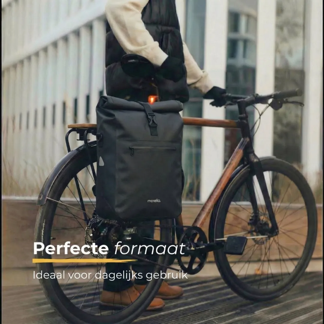 Morelia® Fietstas - Fietstassen Electrische Fietsen - Fietstassen Enkele - Incl Achterlicht - 28 Liter - 100% Waterdicht - Tarpaulin materiaal - Zwart
