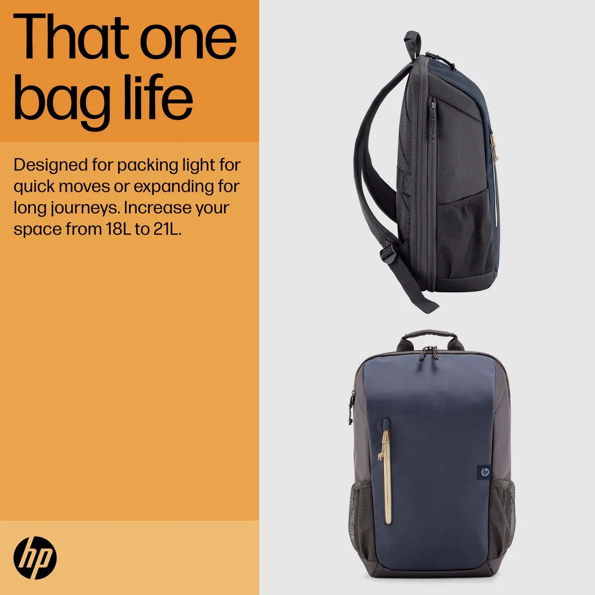 HP Travel Backpack 15.6" 6B8U7AA - 18L - Blauw/Grijs - afbeelding 6 van 6