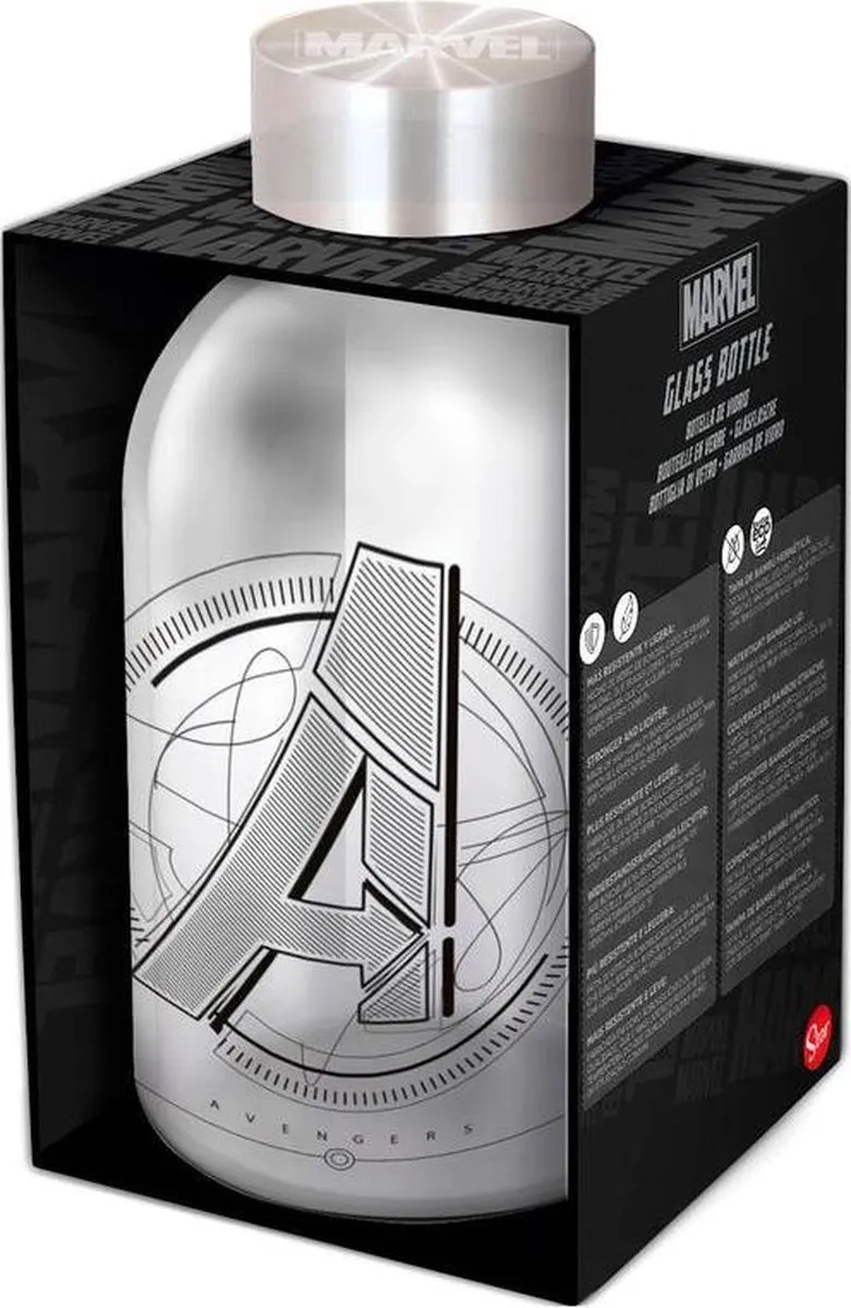 Marvel Avengers Crystal Waterfles 620ml - Zwart