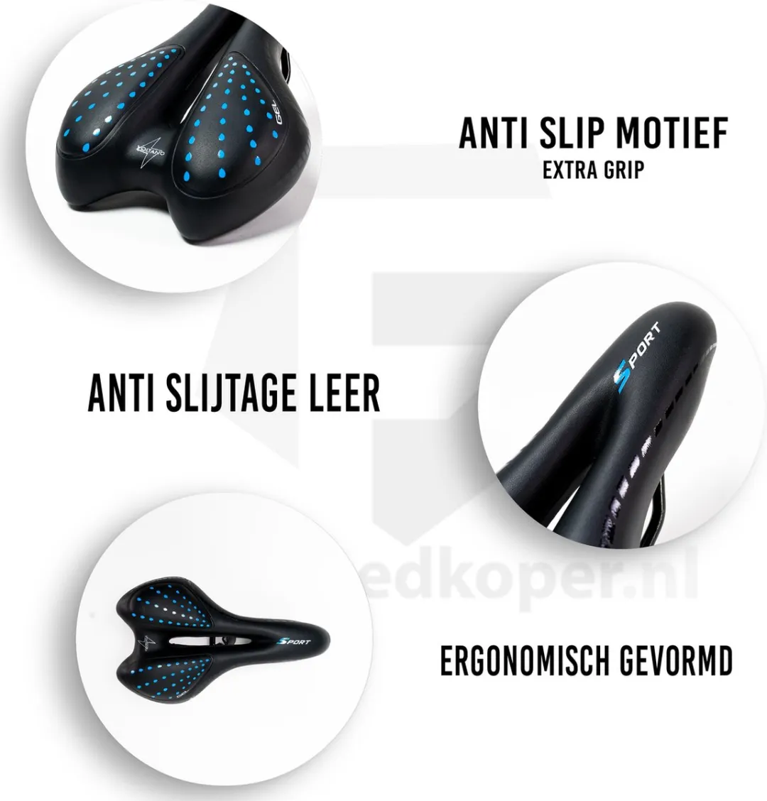 Voltano Sport Fietszadel Gel Trekking - Zwart/Blauw - Unisex