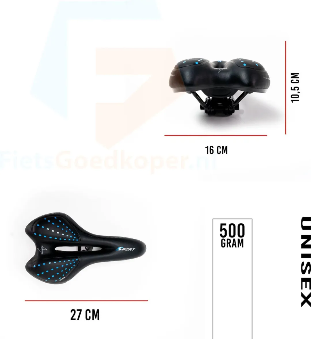 Voltano Sport Fietszadel Gel Trekking - Zwart/Blauw - Unisex
