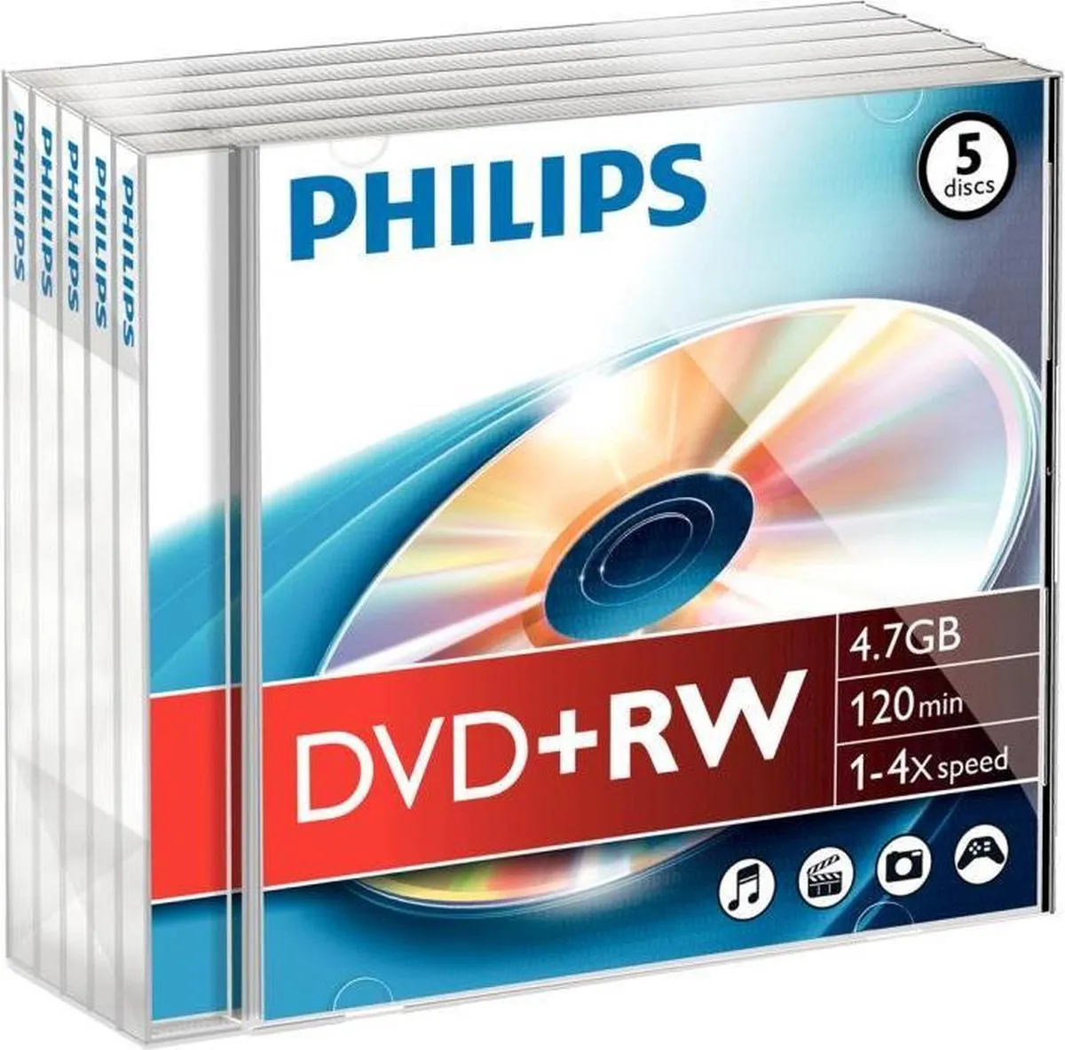 Philips DW4S4J05F DVD+RW 4.7GB - 5 Stuks