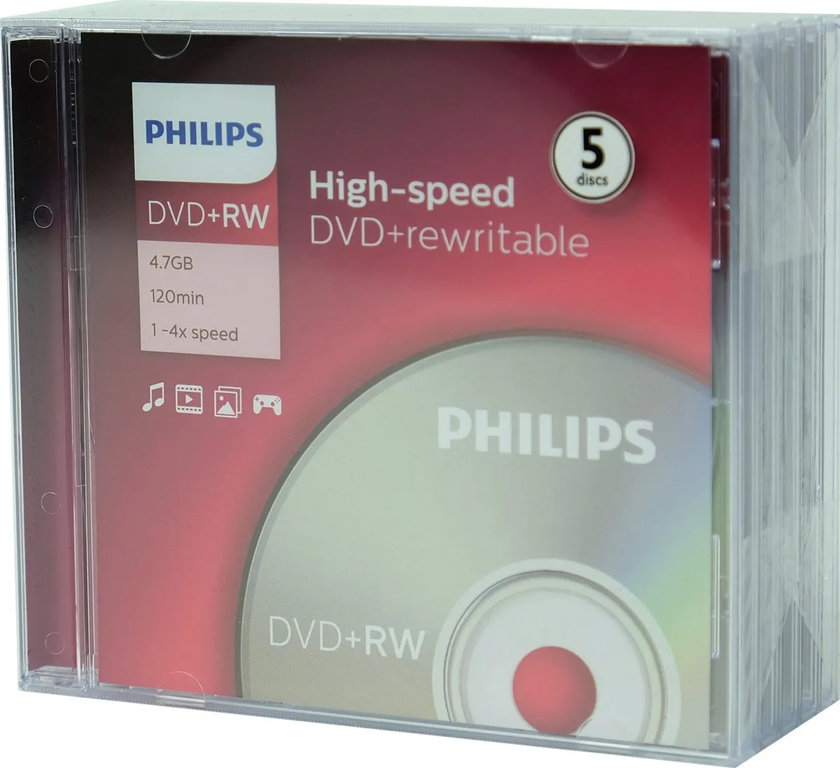Philips DW4S4J05F DVD+RW 4.7GB - 5 Stuks