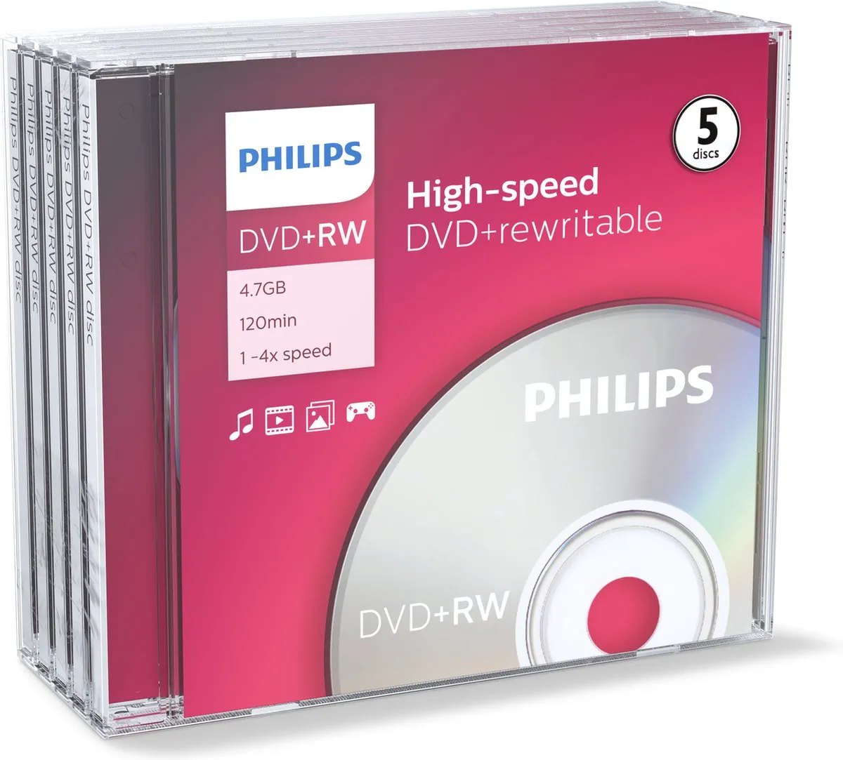 Philips DW4S4J05F DVD+RW 4.7GB - 5 Stuks