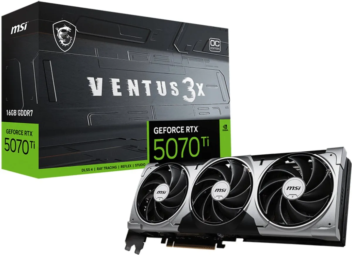 MSI NVIDIA GeForce RTX 5070 Ti 16 GB VENTUS 3X OC - Videokaart - 16GB GDDR7 - PCIe 5.0 - 1x HDMI - 3x DisplayPort