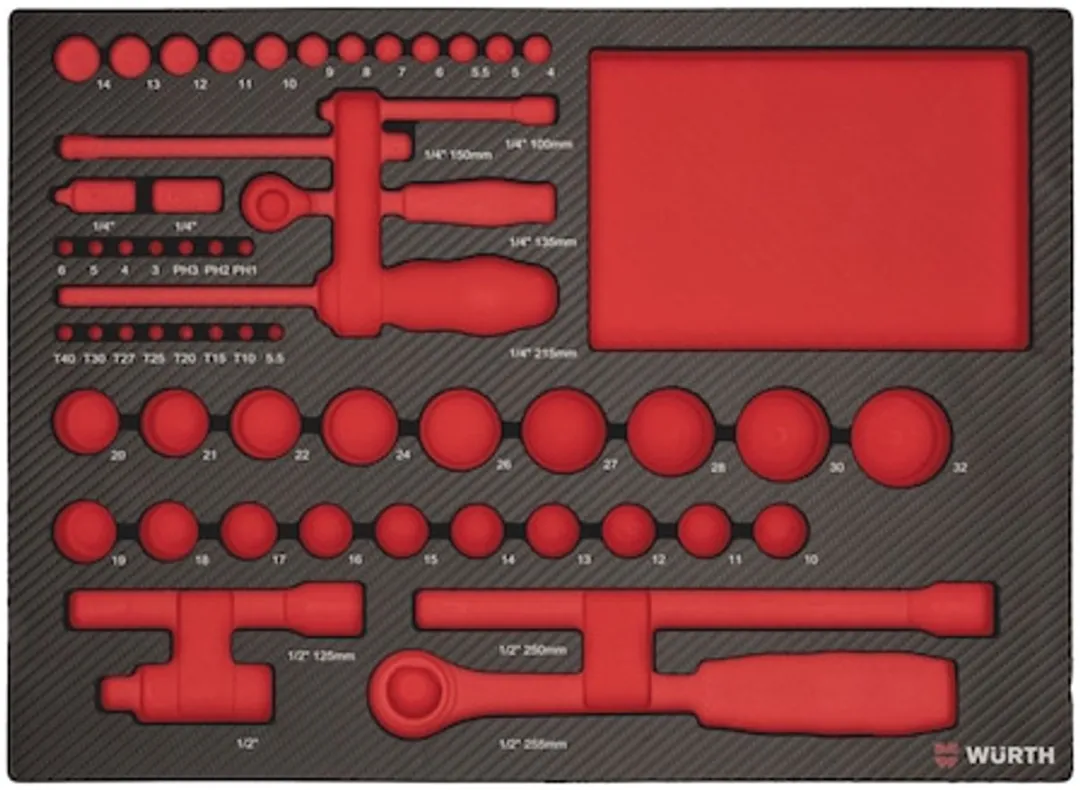 Würth Systeeminlay 8.4.1 Dopsleutel 1/4" + 1/2" - Rood/Zwart