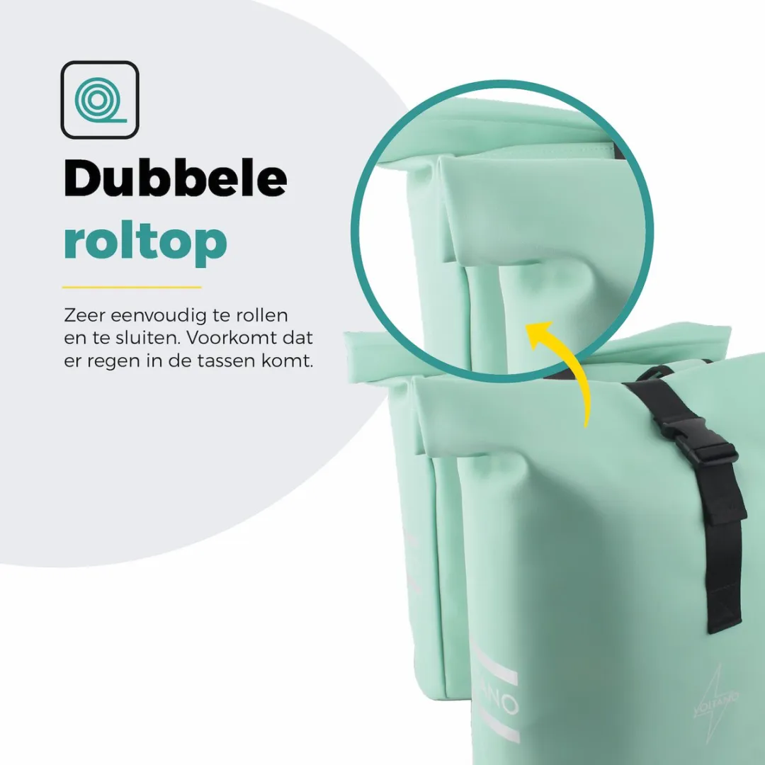 Voltano Dubbele Fietstas Rolltop E-bike Pro 48L - Mint Groen