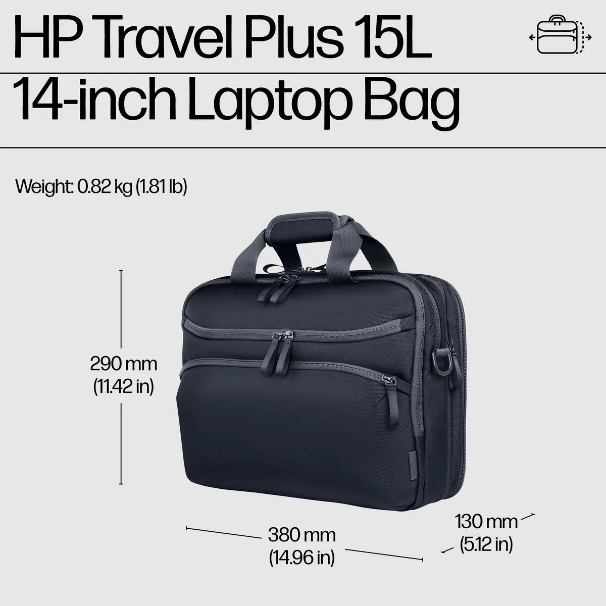 HP Travel Plus 15L Laptoptas - 14" - A2CE2AA - Zwart