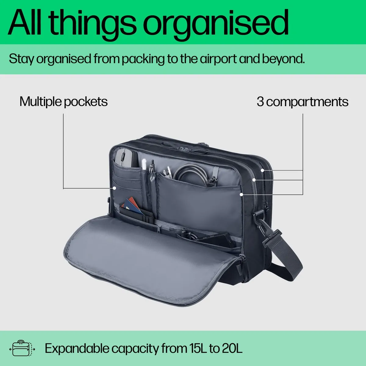 HP Travel Plus 15L Laptoptas - 14" - A2CE2AA - Zwart - afbeelding 6 van 6