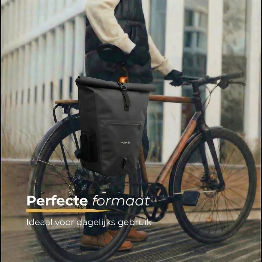 Morelia® Fietstas - Fietstassen Electrische Fietsen - Fietstassen Enkele - Incl Achterlicht - 30 Liter - 100% Waterdicht - Tarpaulin materiaal - Zwart
