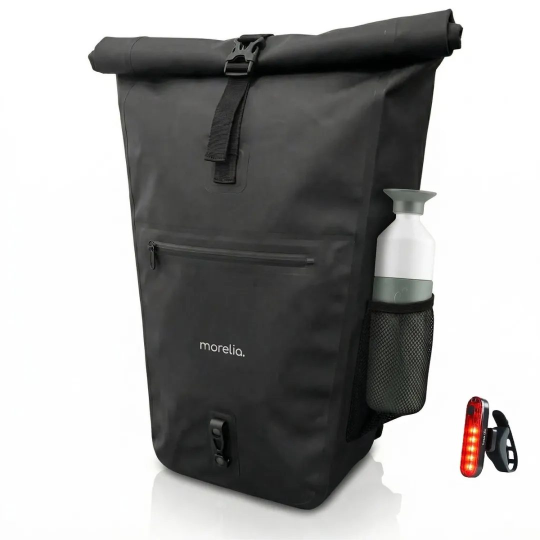 Morelia® Fietstas - Fietstassen Electrische Fietsen - Fietstassen Enkele - Incl Achterlicht - 30 Liter - 100% Waterdicht - Tarpaulin materiaal - Zwart