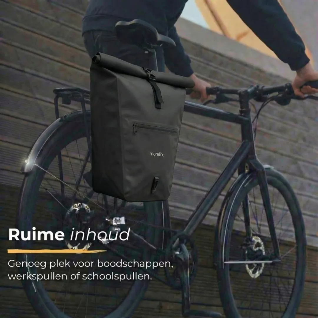 Morelia® Fietstas - Fietstassen Electrische Fietsen - Fietstassen Enkele - Incl Achterlicht - 30 Liter - 100% Waterdicht - Tarpaulin materiaal - Zwart