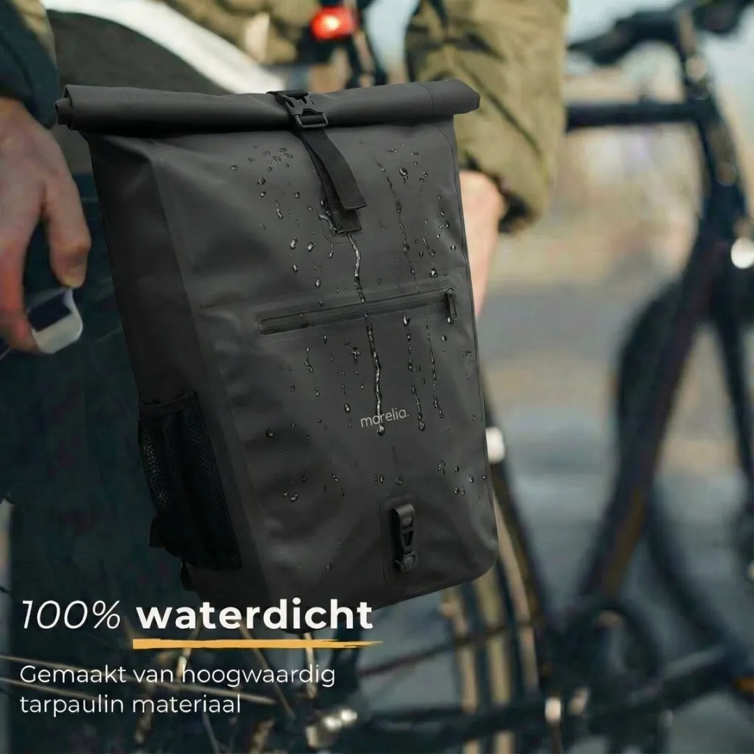 Morelia® Fietstas - Fietstassen Electrische Fietsen - Fietstassen Enkele - Incl Achterlicht - 30 Liter - 100% Waterdicht - Tarpaulin materiaal - Zwart