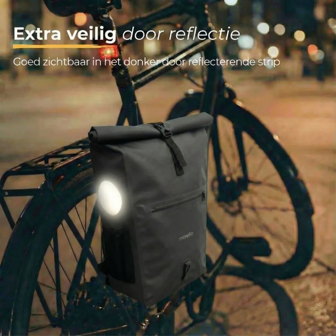 Morelia® Fietstas - Fietstassen Electrische Fietsen - Fietstassen Enkele - Incl Achterlicht - 30 Liter - 100% Waterdicht - Tarpaulin materiaal - Zwart