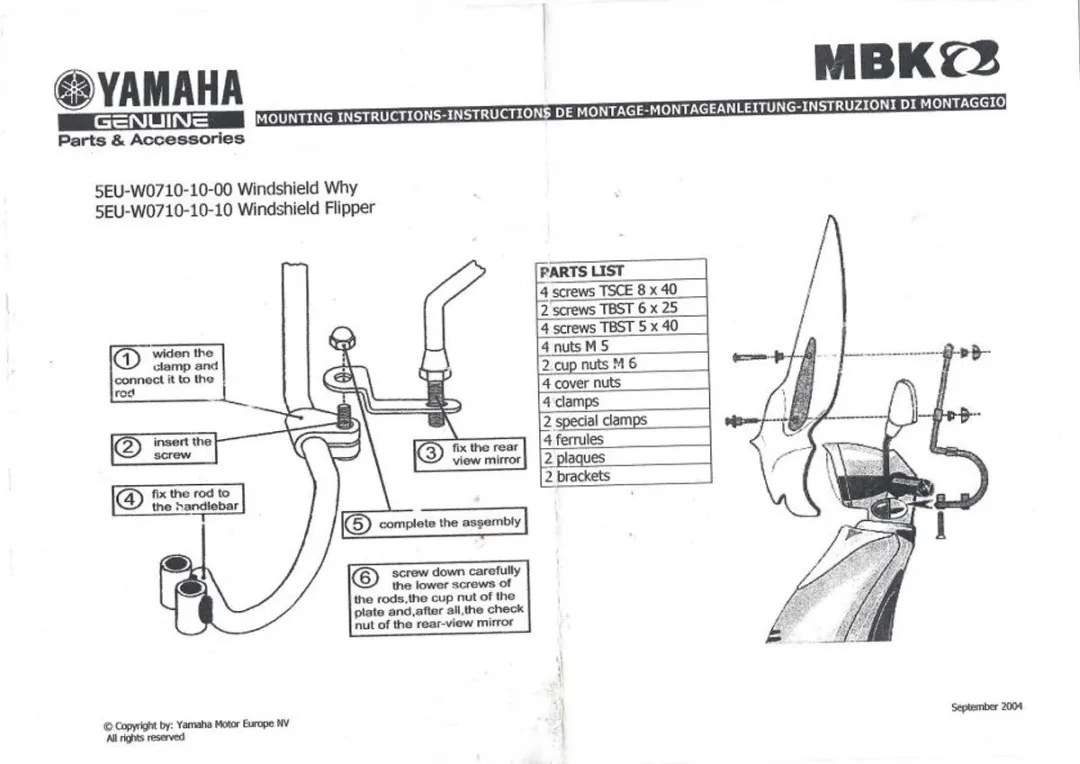 Yamaha 50 WHY Parebrise met Support 71.5cm