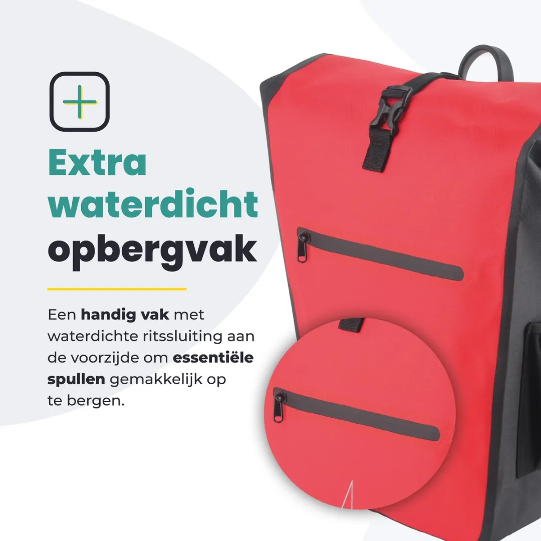 Voltano Luxe E-bike Fietstas 28L - Zwart/Rood - Waterdicht