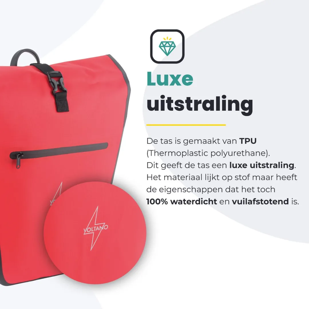 Voltano Luxe E-bike Fietstas 28L - Zwart/Rood - Waterdicht