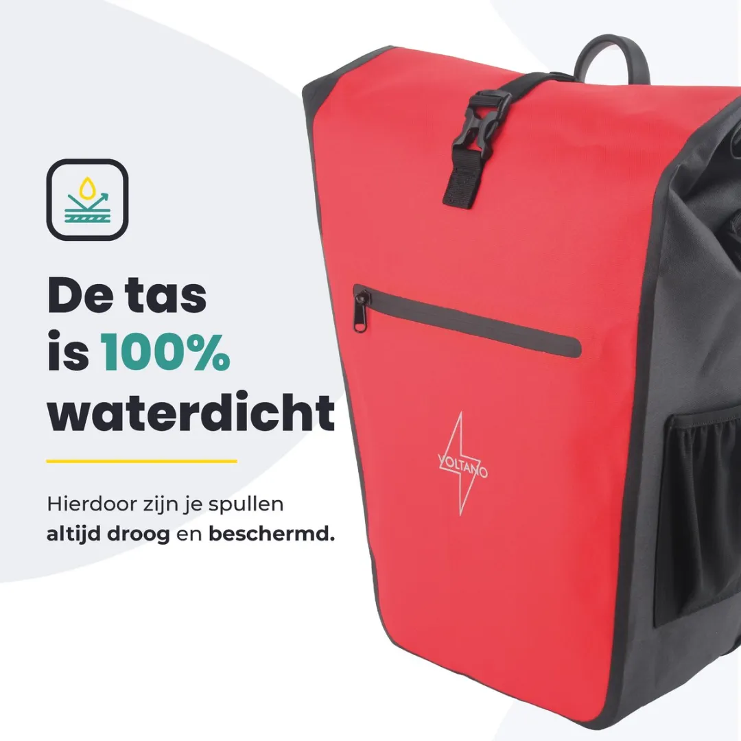 Voltano Luxe E-bike Fietstas 28L - Zwart/Rood - Waterdicht