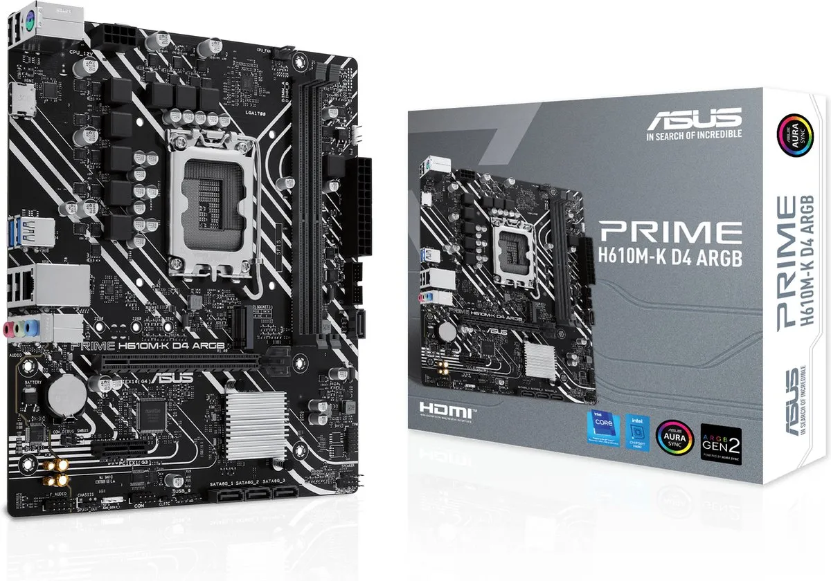 ASUS PRIME H610M-K D4 ARGB Micro-ATX Moederbord - LGA1700