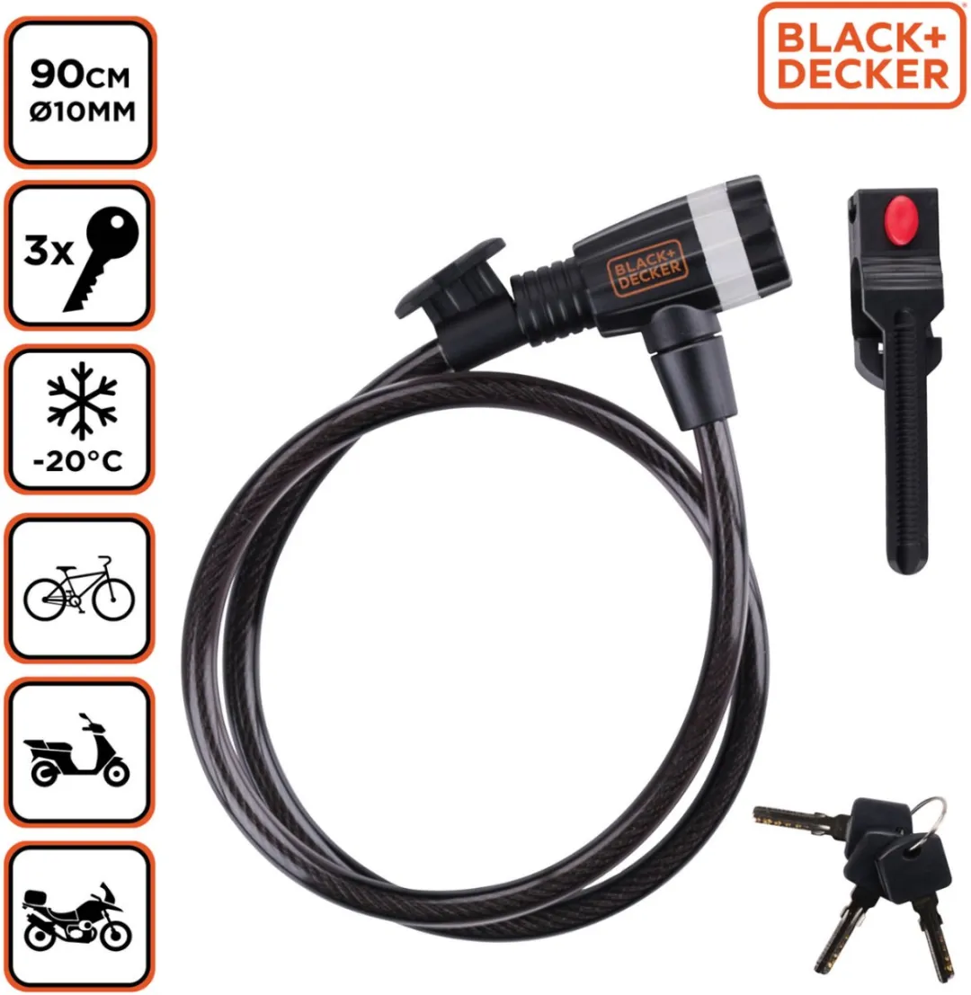 BLACK+DECKER BXCHBL70001 Fietsslot - 90cm - Zwart