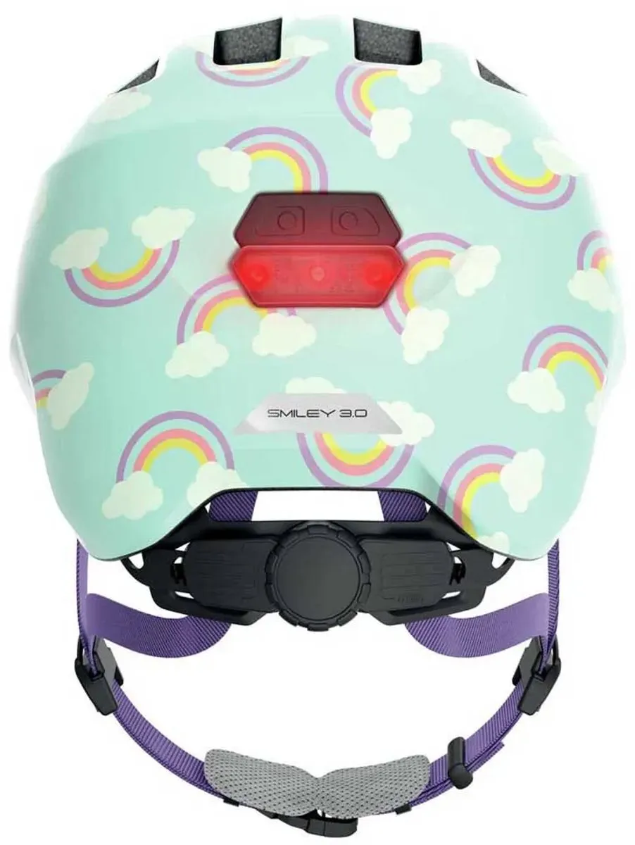 ABUS Smiley 3.0 LED Fietshelm - Maat S - Lichtblauw met regenboogpatroon