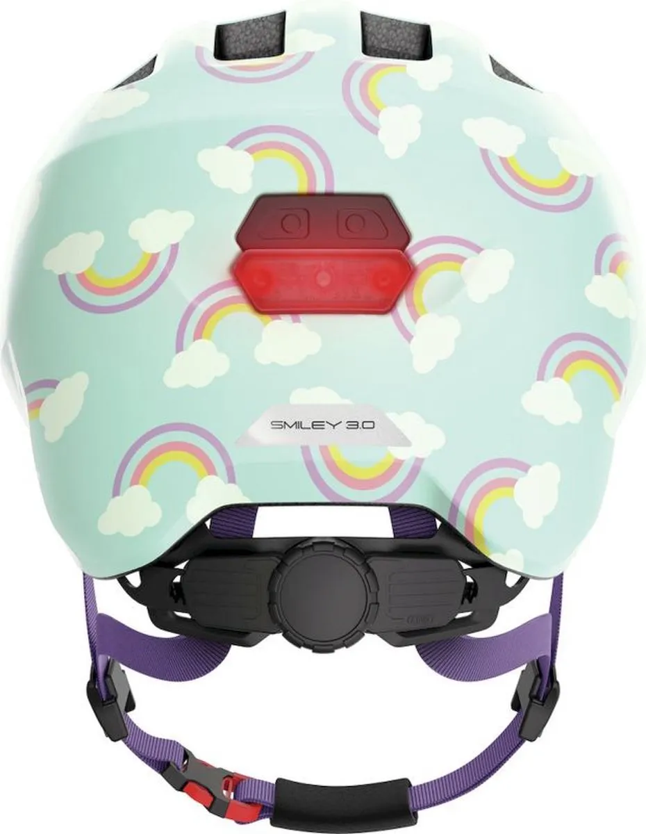 ABUS Smiley 3.0 LED Fietshelm - Maat S - Lichtblauw met regenboogpatroon