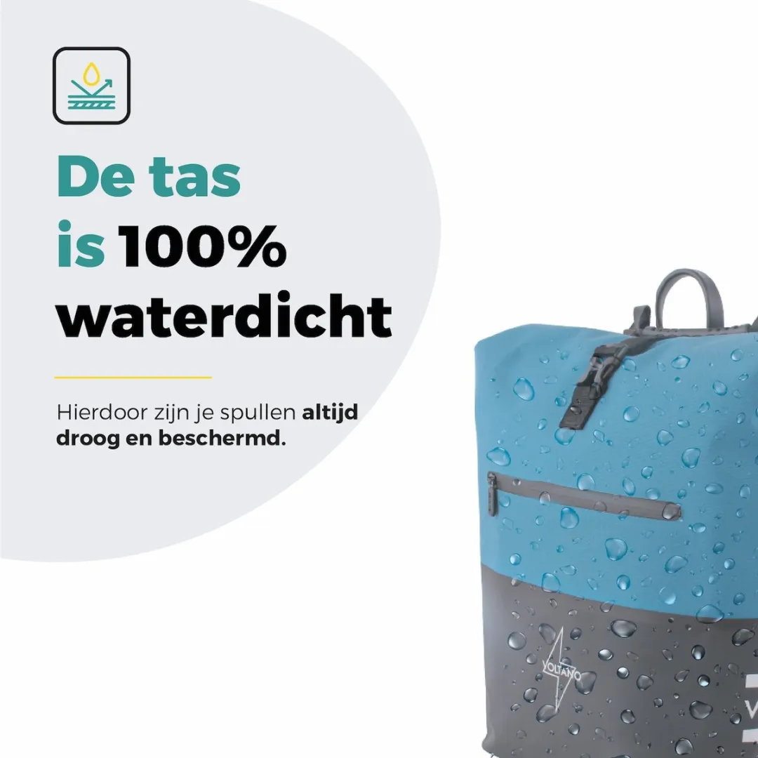 Voltano Enkele Fietstas Rolltop Reflective 25L - Zwart/Blauw