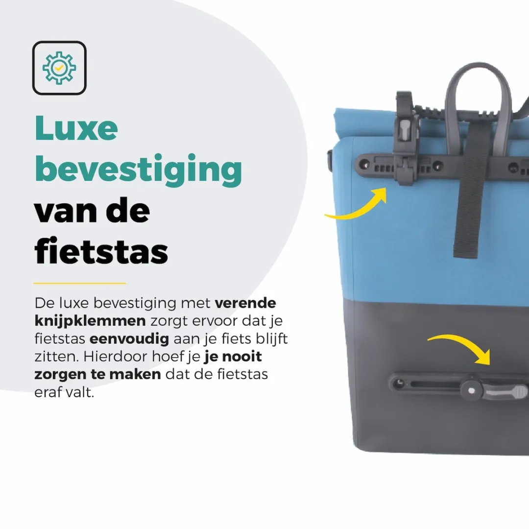 Voltano Enkele Fietstas Rolltop Reflective 25L - Zwart/Blauw