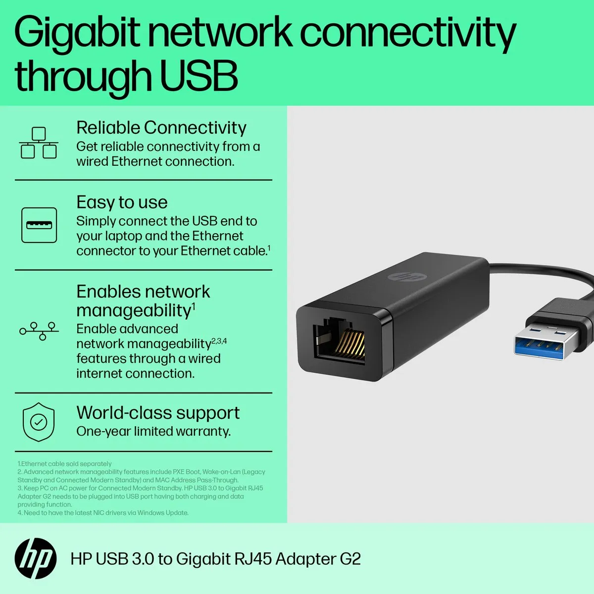 HP USB 3.2 Gen 1 RJ45 Adapter G2 - Zwart