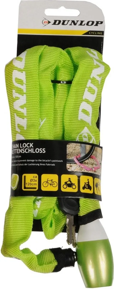 Dunlop Kettingslot 120cm - Groen - 2 Sleutels