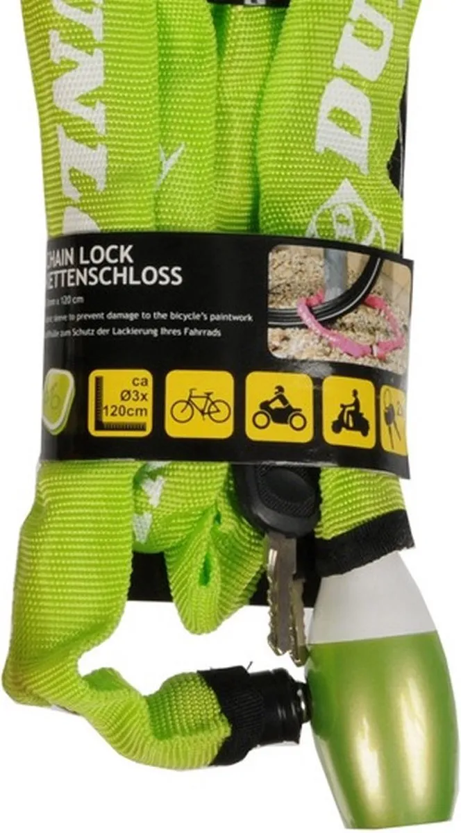 Dunlop Kettingslot 120cm - Groen - 2 Sleutels
