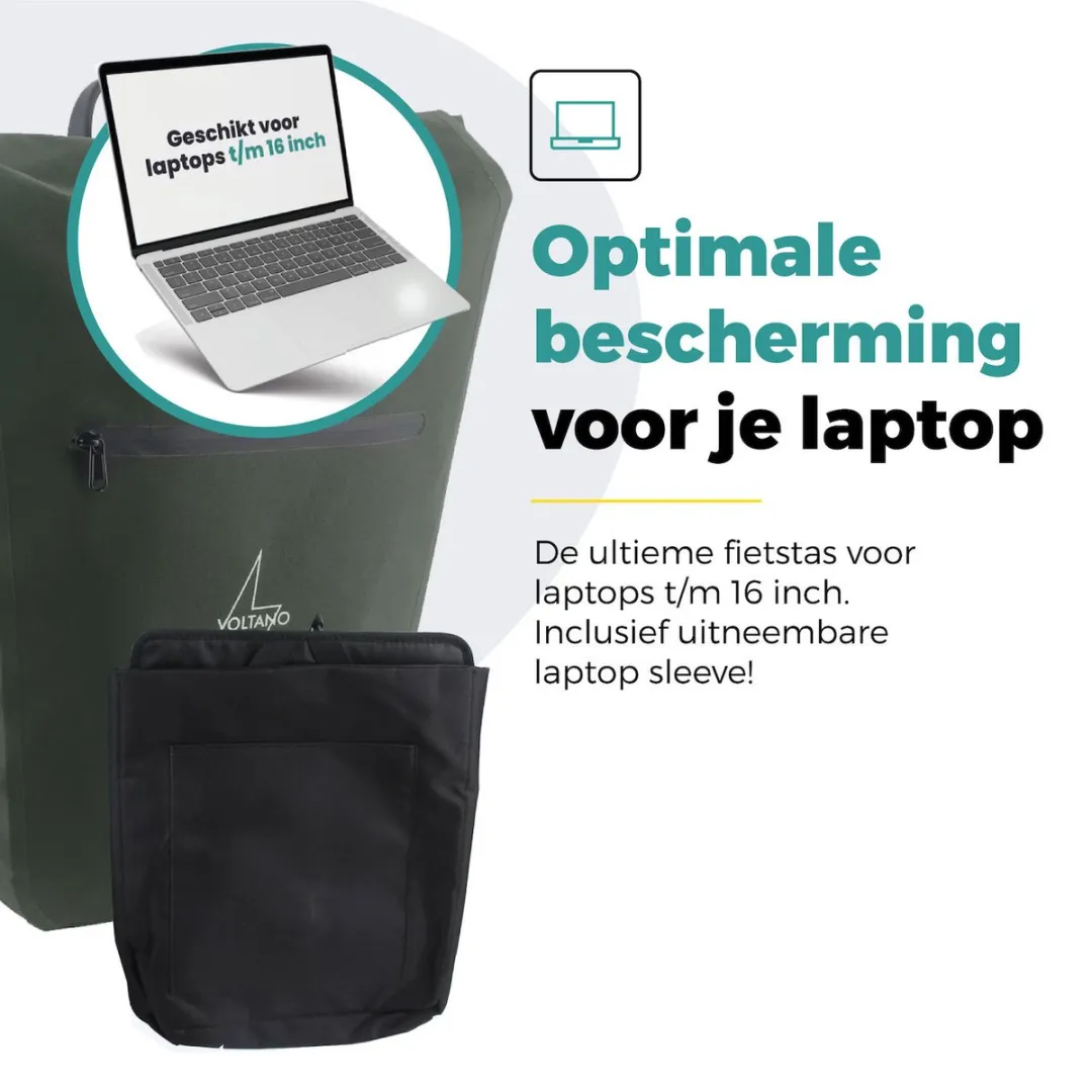 Voltano Luxe E-bike Fietstas 28L - Olijf Groen - Waterdicht