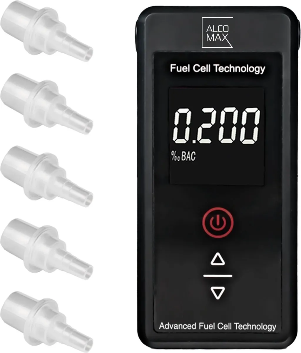 PLATINUM - Blaastest alcohol - 5 mondstukken - 0-2‰ - LCD display