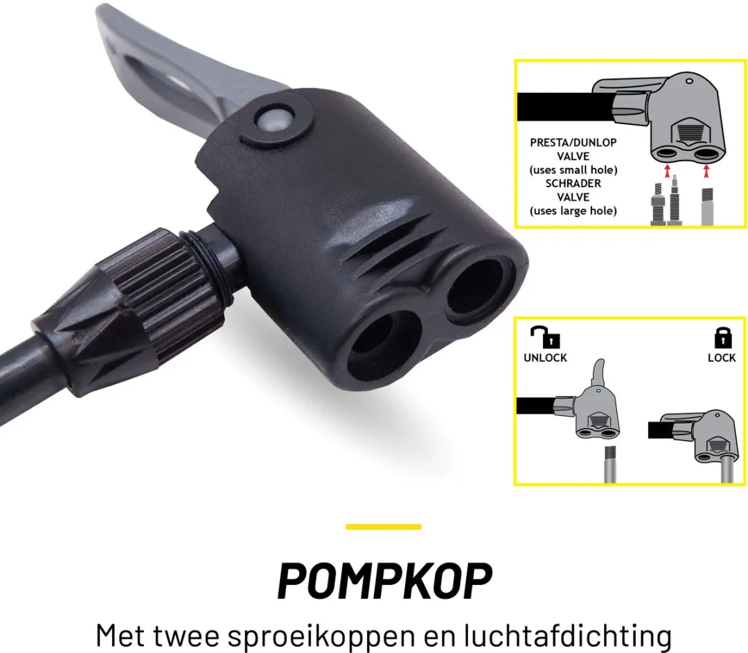 Dunlop Fietspomp met Drukmeter - 1100g - Zwart