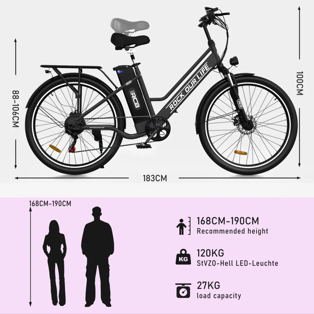 RCB E-Bike RK8S-zwart 26" - 250W - 374.4Wh - 7 Versnellingen