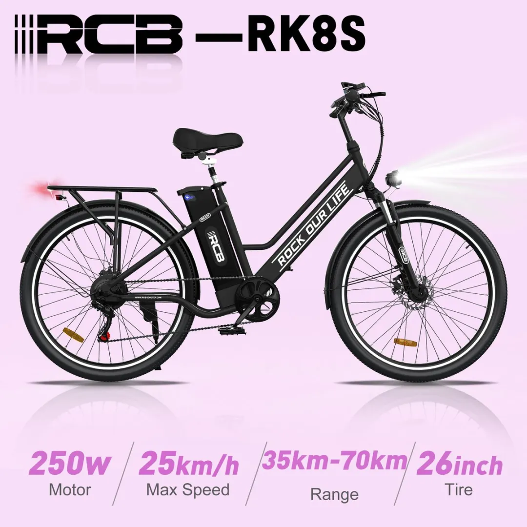 RCB E-Bike RK8S-zwart 26" - 250W - 374.4Wh - 7 Versnellingen