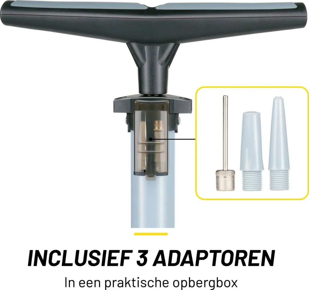 Dunlop Fietspomp met Drukmeter - Fiets Pomp voor Dunlop, Schrader en Frans Ventiel - Staande Pomp Incl. Adaptoren voor Waterspeelgoed en Ballen