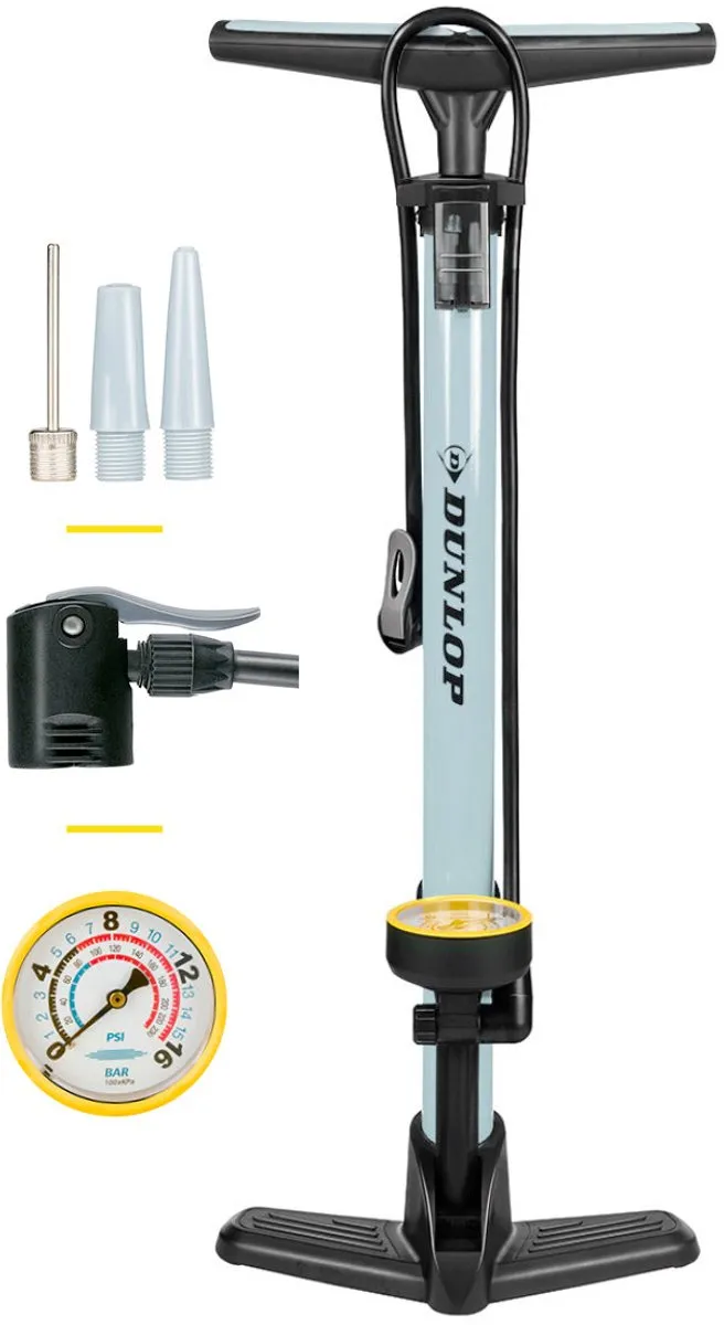 Dunlop Fietspomp met Drukmeter - Fiets Pomp voor Dunlop, Schrader en Frans Ventiel - Staande Pomp Incl. Adaptoren voor Waterspeelgoed en Ballen