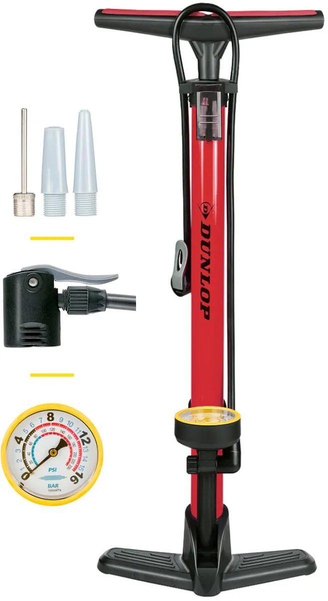 Dunlop Fietspomp met Drukmeter - Fiets Pomp voor Dunlop, Schrader en Frans Ventiel - Staande Pomp Incl. Adaptoren voor Waterspeelgoed en Ballen