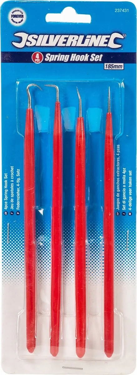 Silverline Veerhaken Set 185mm - 4-delig - Rood/Zilver